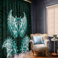 New Zealand Ta Moko Window Curtain Aotearoa Maori Chest Tattoo Turquoise