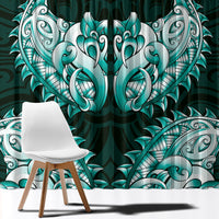 New Zealand Ta Moko Window Curtain Aotearoa Maori Chest Tattoo Turquoise