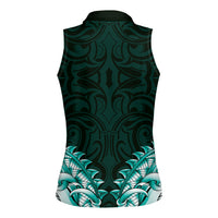 New Zealand Ta Moko Women Sleeveless Polo Shirt Aotearoa Maori Chest Tattoo Turquoise