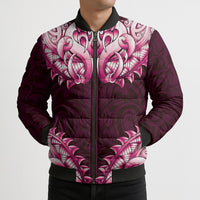 New Zealand Ta Moko Bomber Puffer Jacket Aotearoa Maori Chest Tattoo Pink