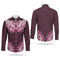 New Zealand Ta Moko Couples Matching Long Sleeve Bodycon Dress and Long Sleeve Button Shirt Aotearoa Maori Chest Tattoo Pink