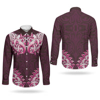 New Zealand Ta Moko Couples Matching Summer Maxi Dress and Long Sleeve Button Shirt Aotearoa Maori Chest Tattoo Pink