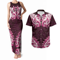 New Zealand Ta Moko Couples Matching Tank Maxi Dress and Hawaiian Shirt Aotearoa Maori Chest Tattoo Pink