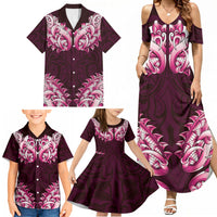 New Zealand Ta Moko Family Matching Summer Maxi Dress and Hawaiian Shirt Aotearoa Maori Chest Tattoo Pink LT14 - Polynesian Pride