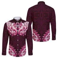New Zealand Ta Moko Family Matching Summer Maxi Dress and Hawaiian Shirt Aotearoa Maori Chest Tattoo Pink LT14 Dad's Shirt - Long Sleeve Pink - Polynesian Pride