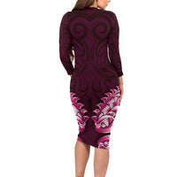 New Zealand Ta Moko Long Sleeve Bodycon Dress Aotearoa Maori Chest Tattoo Pink LT14 - Polynesian Pride