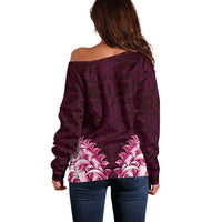 New Zealand Ta Moko Off Shoulder Sweater Aotearoa Maori Chest Tattoo Pink