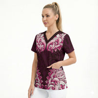 New Zealand Ta Moko Scrub Top Aotearoa Maori Chest Tattoo Pink