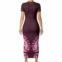 New Zealand Ta Moko Short Sleeve Bodycon Dress Aotearoa Maori Chest Tattoo Pink LT14 - Polynesian Pride