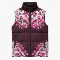 New Zealand Ta Moko Sleeveless Puffer Jacket Aotearoa Maori Chest Tattoo Pink