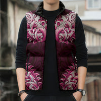 New Zealand Ta Moko Sleeveless Puffer Jacket Aotearoa Maori Chest Tattoo Pink