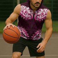 New Zealand Ta Moko Sleeveless Zip Hoodie Aotearoa Maori Chest Tattoo Pink