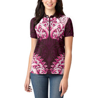 New Zealand Ta Moko Women Polo Shirt Aotearoa Maori Chest Tattoo Pink