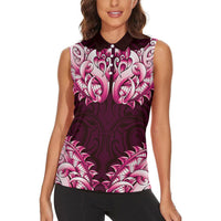 New Zealand Ta Moko Women Sleeveless Polo Shirt Aotearoa Maori Chest Tattoo Pink