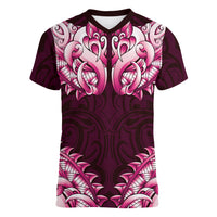 New Zealand Ta Moko Women V-Neck T-Shirt Aotearoa Maori Chest Tattoo Pink