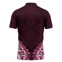 New Zealand Ta Moko Zipper Polo Shirt Aotearoa Maori Chest Tattoo Pink