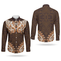 New Zealand Ta Moko Couples Matching Off Shoulder Maxi Dress and Long Sleeve Button Shirt Aotearoa Maori Chest Tattoo Orange