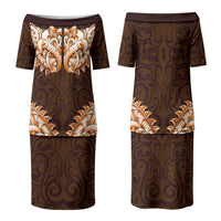 New Zealand Ta Moko Couples Matching Puletasi and Long Sleeve Button Shirt Aotearoa Maori Chest Tattoo Orange
