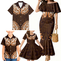 New Zealand Ta Moko Family Matching Mermaid Dress and Hawaiian Shirt Aotearoa Maori Chest Tattoo Orange LT14 - Polynesian Pride
