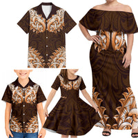 New Zealand Ta Moko Family Matching Off Shoulder Maxi Dress and Hawaiian Shirt Aotearoa Maori Chest Tattoo Orange LT14 - Polynesian Pride