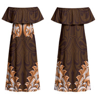 New Zealand Ta Moko Family Matching Off Shoulder Maxi Dress and Hawaiian Shirt Aotearoa Maori Chest Tattoo Orange LT14 Mom's Dress Orange - Polynesian Pride