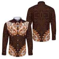 New Zealand Ta Moko Family Matching Off Shoulder Maxi Dress and Hawaiian Shirt Aotearoa Maori Chest Tattoo Orange LT14 Dad's Shirt - Long Sleeve Orange - Polynesian Pride