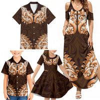 New Zealand Ta Moko Family Matching Summer Maxi Dress and Hawaiian Shirt Aotearoa Maori Chest Tattoo Orange LT14 - Polynesian Pride