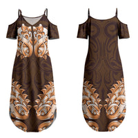 New Zealand Ta Moko Family Matching Summer Maxi Dress and Hawaiian Shirt Aotearoa Maori Chest Tattoo Orange LT14 Mom's Dress Orange - Polynesian Pride