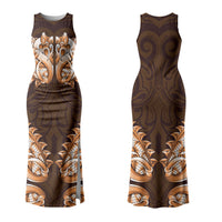 New Zealand Ta Moko Family Matching Tank Maxi Dress and Hawaiian Shirt Aotearoa Maori Chest Tattoo Orange LT14 Mom's Dress Orange - Polynesian Pride