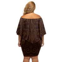 New Zealand Ta Moko Off Shoulder Short Dress Aotearoa Maori Chest Tattoo Orange