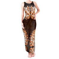 New Zealand Ta Moko Tank Maxi Dress Aotearoa Maori Chest Tattoo Orange