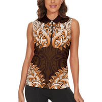 New Zealand Ta Moko Women Sleeveless Polo Shirt Aotearoa Maori Chest Tattoo Orange