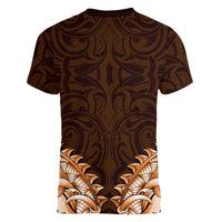 New Zealand Ta Moko Women V-Neck T-Shirt Aotearoa Maori Chest Tattoo Orange