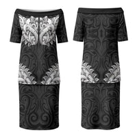New Zealand Ta Moko Couples Matching Puletasi and Long Sleeve Button Shirt Aotearoa Maori Chest Tattoo Black