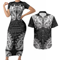 New Zealand Ta Moko Couples Matching Short Sleeve Bodycon Dress and Hawaiian Shirt Aotearoa Maori Chest Tattoo Black LT14 Black - Polynesian Pride