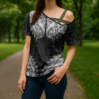 New Zealand Ta Moko Cross Shoulder Shirt Aotearoa Maori Chest Tattoo Black