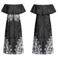 New Zealand Ta Moko Family Matching Off Shoulder Maxi Dress and Hawaiian Shirt Aotearoa Maori Chest Tattoo Black