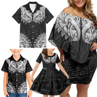 New Zealand Ta Moko Family Matching Off Shoulder Short Dress and Hawaiian Shirt Aotearoa Maori Chest Tattoo Black LT14 - Polynesian Pride