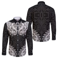 New Zealand Ta Moko Family Matching Off Shoulder Short Dress and Hawaiian Shirt Aotearoa Maori Chest Tattoo Black LT14 Dad's Shirt - Long Sleeve Black - Polynesian Pride