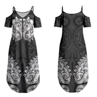 New Zealand Ta Moko Family Matching Summer Maxi Dress and Hawaiian Shirt Aotearoa Maori Chest Tattoo Black