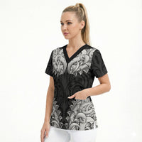 New Zealand Ta Moko Scrub Top Aotearoa Maori Chest Tattoo Black