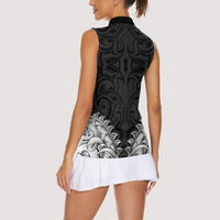 New Zealand Ta Moko Women Sleeveless Polo Shirt Aotearoa Maori Chest Tattoo Black