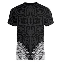 New Zealand Ta Moko Women V-Neck T-Shirt Aotearoa Maori Chest Tattoo Black