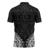 New Zealand Ta Moko Zipper Polo Shirt Aotearoa Maori Chest Tattoo Black
