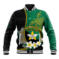 Personalised PNG Enga Provins Baseball Jacket Papua New Guinea Plumeria Melanesian Pattern LT14 Unisex Black - Polynesian Pride