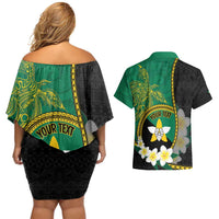 Personalised PNG Enga Provins Couples Matching Off Shoulder Short Dress and Hawaiian Shirt Papua New Guinea Plumeria Melanesian Pattern - Polynesian Pride
