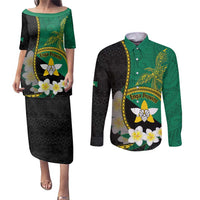 Personalised PNG Enga Provins Couples Matching Puletasi and Long Sleeve Button Shirt Papua New Guinea Plumeria Melanesian Pattern - Polynesian Pride