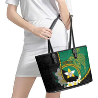 Personalised PNG Enga Provins Leather Tote Bag Papua New Guinea Plumeria Melanesian Pattern - Polynesian Pride