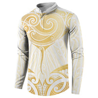 Gold White New Zealand Manta Ray Button Sweatshirt Aotearoa Maori Haehae LT14 - Polynesian Pride