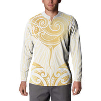 Gold White New Zealand Manta Ray Button Sweatshirt Aotearoa Maori Haehae LT14 - Polynesian Pride
